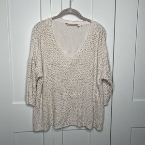 FINAL SALE Soft Surroundings V Neck Gold Fleck 3/4 Sleeve Sweater Women’s 1X